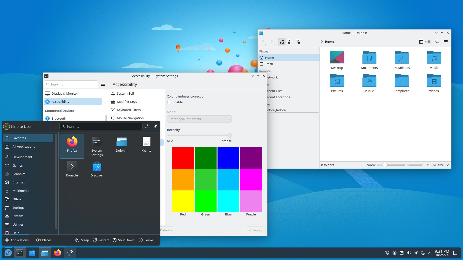 Снимак екрана KDE радног окружења
